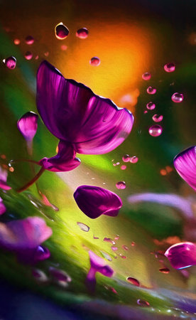 Fantastic flowers in a fantastic forest on a blurred background. Illustrationの写真素材