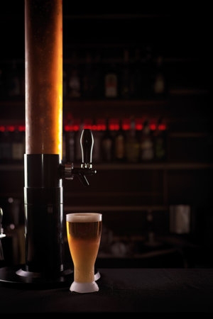 A pint of golden beer at the local barの写真素材