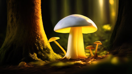 spellbinding close-up of fantastical mushrooms in a fairytale landの写真素材