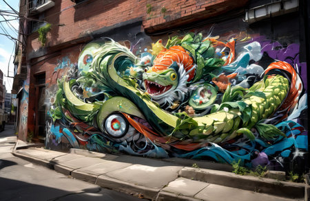 Graffiti depicting sushi in Japanese style. AI Generatedの素材
