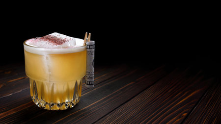 Whiskey cocktail in a whiskey glass, with ice and decorationsの写真素材