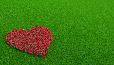 flowerbed of roses in a shape of heart on the grassの写真素材