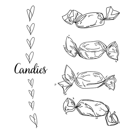 Vector illustration of sweets set. Chocolate candies. Thank You with Place for Your Text. Vintage hand drawn engraving style.のイラスト素材