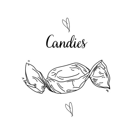 Vector illustration of sweets set. Chocolate candies. Thank You with Place for Your Text. Vintage hand drawn engraving style.のイラスト素材