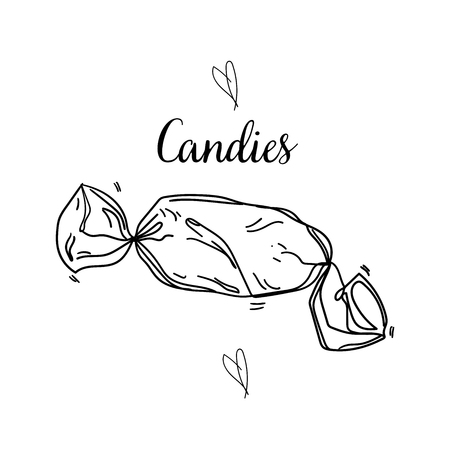 Vector illustration of sweets set. Chocolate candies. Thank You with Place for Your Text. Vintage hand drawn engraving style.のイラスト素材