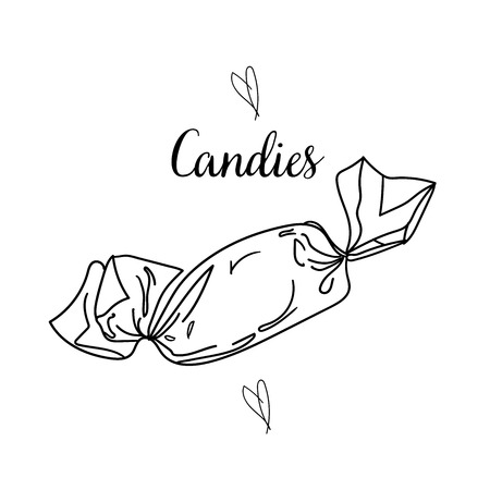 illustration of sweets set. Chocolate candies. Thank You with Place for Your Text. Vintage hand drawn engraving style.のイラスト素材
