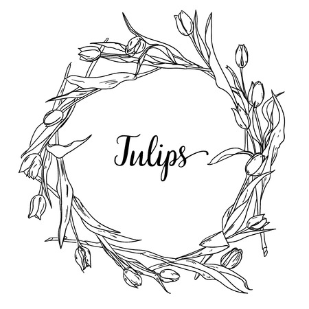 Vintage Greeting Card with Blooming Flowers. Tulips. Thank You with Place for Your Text. Wildflowers, Vector Illustrationのイラスト素材