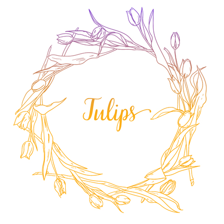 Vintage Greeting Card with Blooming Flowers. Tulips. Thank You with Place for Your Text. Wildflowers, Vector Illustrationのイラスト素材