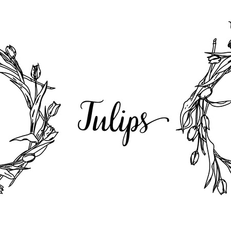 Vintage Greeting Card with Blooming Flowers. Tulips. Thank You with Place for Your Text. Wildflowers, Vector Illustrationのイラスト素材
