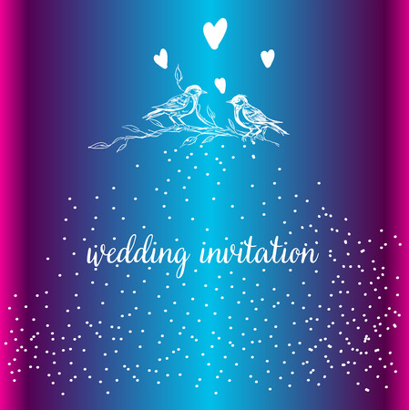 Elegant and cute illustration. Birds sit on each branch. Printing for textile and industrial purposes. And a beautiful romantic frame of flowers and twigs. Vector illustration. Thank You with Place for Your Text. Wildflowers, Vector Illustrationのイラスト素材