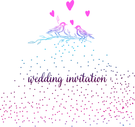 Elegant and cute illustration. Birds sit on each branch. Printing for textile and industrial purposes. And a beautiful romantic frame of flowers and twigs. Vector illustration. Thank You with Place for Your Text. Wildflowers, Vector Illustrationの写真素材