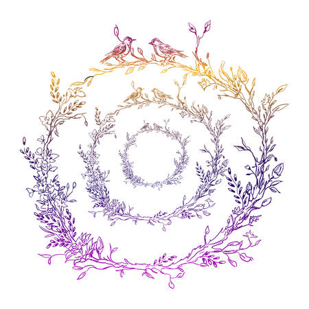 Template of realistic branches with leaves. Silhouette, art line. Nature botanical illustration in frame. Sketch. Vector isolated on white background eps.10のイラスト素材