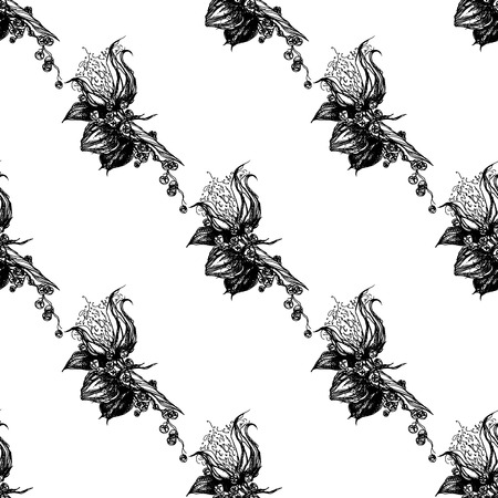 Beautiful hand drawn vector seamless pattern with cotton branch. Hand drawn boho chic style design elements. Perfect for wallpapers, web page backgrounds, surface textures, textile. Tattoo, vector illustration.のイラスト素材