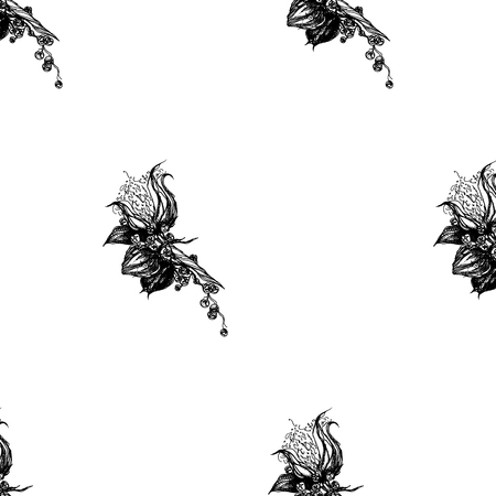 Beautiful hand drawn vector seamless pattern with cotton branch. Hand drawn boho chic style design elements. Perfect for wallpapers, web page backgrounds, surface textures, textile. Tattoo, vector illustration.のイラスト素材