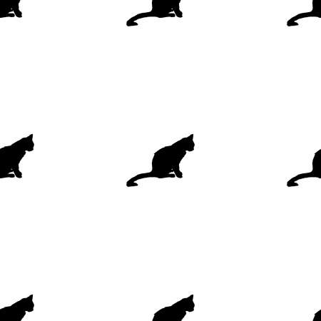 Vector illustration. Isolated silhouette cat sitting. Elegant and cute illustration. Vintage seamless pattern with cats.のイラスト素材