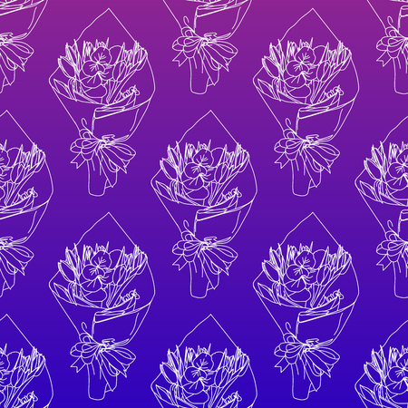 Hand drawn bouquet. Elegant and cute illustration, ornament. Printing for textile and industrial purposes. A bouquet of flowers in a paper package, isolated on a white background.の写真素材