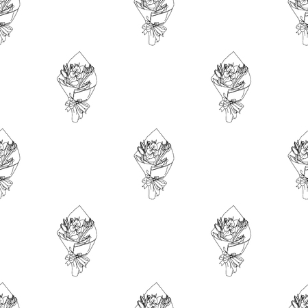 Elegant and cute illustration, ornament. Printing for textile and industrial purposes. A bouquet of flowers in a paper package, isolated on a white background.の写真素材
