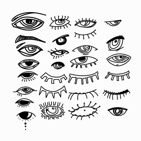 Eyes and eye icon set vector collection. Look and Vision icons. fantasy, spirituality, mythology, tattoo art, coloring books. Isolated vector illustration.のイラスト素材