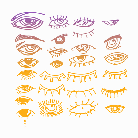 Eyes and eye icon set vector collection. Look and Vision icons. fantasy, spirituality, mythology, tattoo art, coloring books. Isolated vector illustration.のイラスト素材