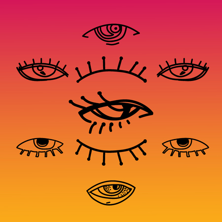 Eyes and eye icon set vector collection. Look and Vision icons. fantasy, spirituality, mythology, tattoo art, coloring books. Isolated vector illustration.のイラスト素材
