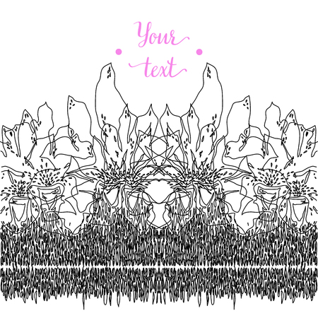 Abstract hand drawn floral pattern with lily flowers. Vector illustration. Element for design.のイラスト素材