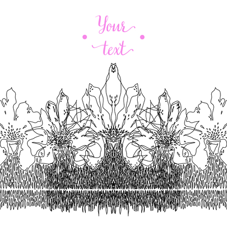 Abstract hand drawn floral pattern with lily flowers. Vector illustration. Element for design.のイラスト素材