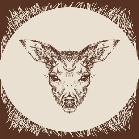 stag deer head sketch vector graphics monochrome drawingのイラスト素材