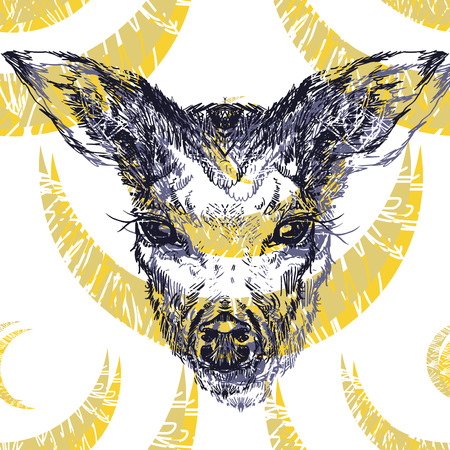 Vector. Deer head with large ears and eyes. Geometric linear animal. Linear graphics. Modern design for advertising, branding greeting card, cover, poster, banner.のイラスト素材