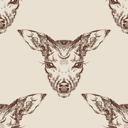 Vector. Deer head with large ears and eyes. Geometric linear animal. Linear graphics. Modern design for advertising, branding greeting card, cover, poster, banner.のイラスト素材