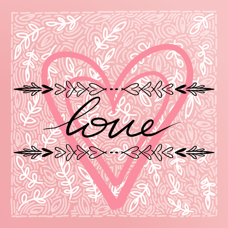Vector illustration. Hand drawn elegant modern brush lettering of Happy Valentines Day on hearts backgroundのイラスト素材