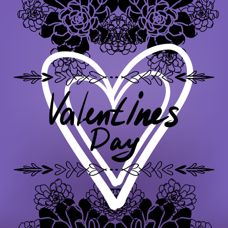 illustration. Hand drawn elegant modern brush lettering of Happy Valentines Day on hearts backgroundの写真素材