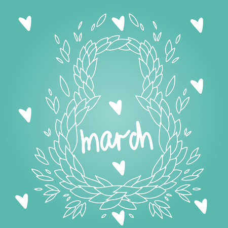 Postcard to March 8, with flowers. Illustration can be used in the newsletter, brochures, postcards, tickets, advertisements, banners. Congratulations to the Women's Day. -のイラスト素材