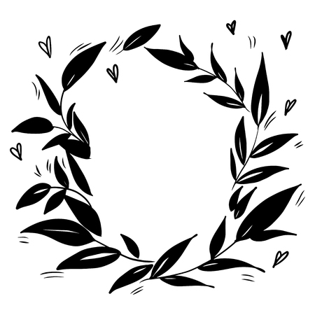 Stylized a wreath of leaves. Template for cards and any printing products, printing on clothing. Vector illustration.のイラスト素材