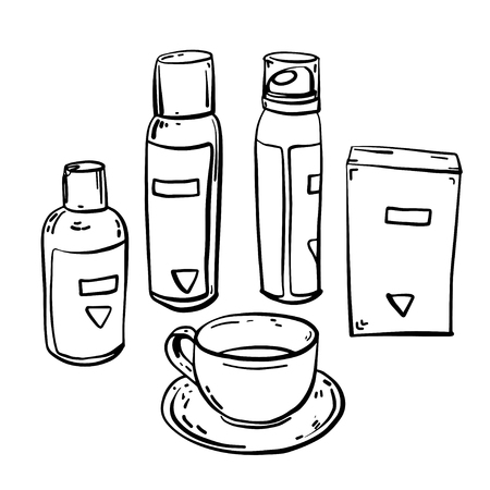 Set of care products for face and body. Jars with creams and lotions without labels. Beauty industry. Vector illustration.のイラスト素材