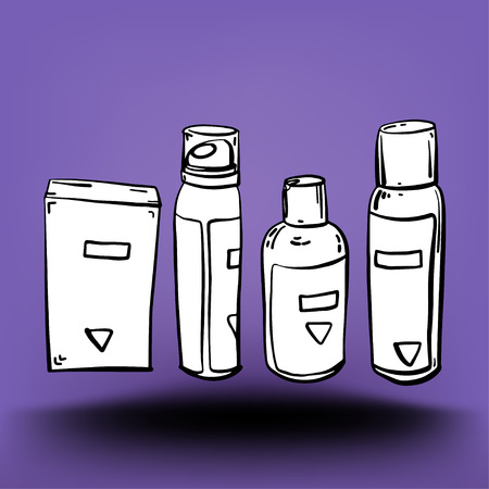 Set of care products for face and body. Jars with creams and lotions without labels. Beauty industry. Vector illustration.のイラスト素材