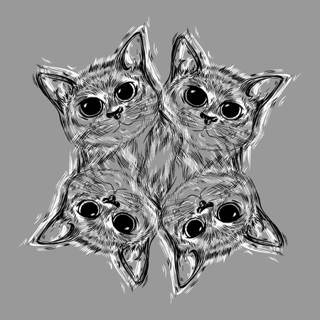 character Stylized cat with beautiful cute eyes. Kawaii. Template for cards and any printing products, printing on clothing. Vector illustration.のイラスト素材