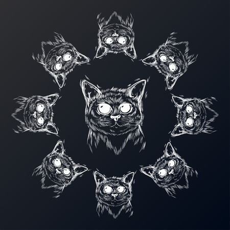 Cute Cat with beautiful cute eyes. Kawaii. Template for cards and any printing products, printing on clothing. Vector illustration.のイラスト素材