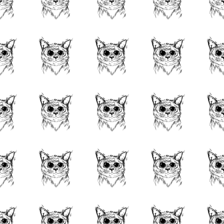 Stylized pattern cat with beautiful cute eyes. Kawaii. Template for cards and any printing products, printing on clothing. Vector illustration.のイラスト素材
