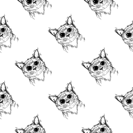 Stylized illustration cat with beautiful cute eyes. Kawaii. Template for cards and any printing products, printing on clothing. Vector illustration.のイラスト素材