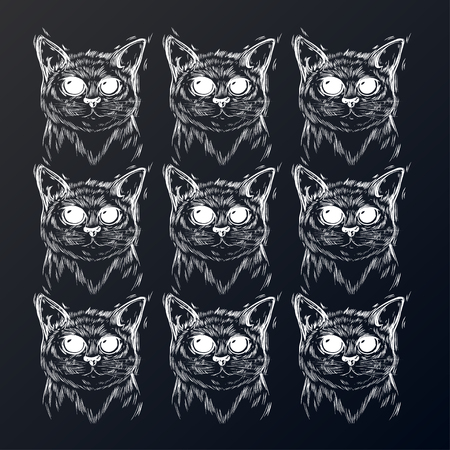 Kawaii pattern cat with beautiful cute eyes. Kawaii. Template for cards and any printing products, printing on clothing. Vector illustration.のイラスト素材