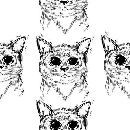 Stylized cat with beautiful cute eyes. Kawaii. Template for cards and any printing products, printing on clothing. Vector illustration.のイラスト素材