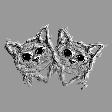 Stylized isolatedcat with beautiful cute eyes. Kawaii. Template for cards and any printing products, printing on clothing. Vector illustration.のイラスト素材