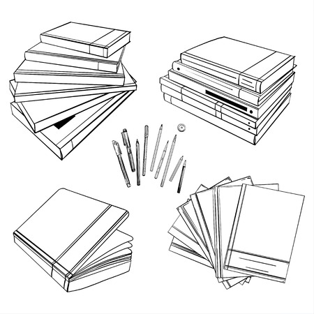 A set of books or diaries. Print for your design. Book mockup. Blank white closed and open books.のイラスト素材