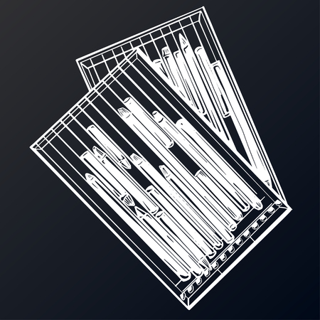 A set of pencil for drawing and painting in the case. illustration of pack full of crayon.のイラスト素材
