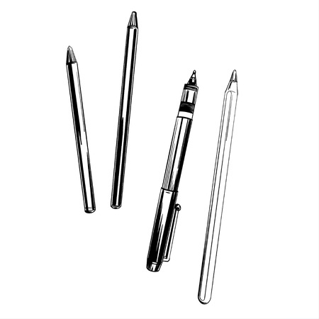 Set of black pens and pencils isolated on white, vector illustration. Elegant and cute illustration.のイラスト素材