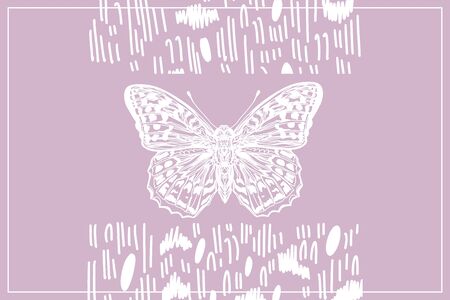 Beautiful hand drawn vector illustration sketching of butterflies. Boho style drawing. Use for postcards, print for t-shirts, posters, wedding invitation, tissue, linensのイラスト素材