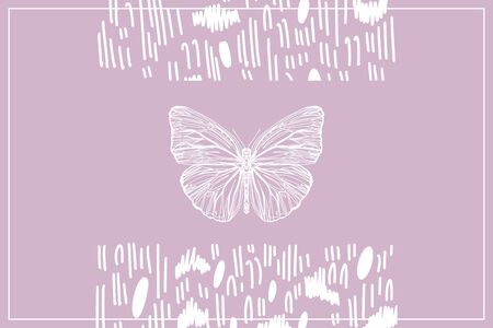 Beautiful hand drawn vector illustration sketching of butterflies. Boho style drawing. Use for postcards, print for t-shirts, posters, wedding invitation, tissue, linensのイラスト素材