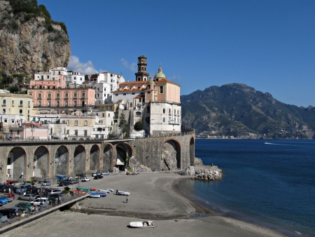 View of the Atrani beach in a summer day  Italy, Amalfi coast の写真素材
