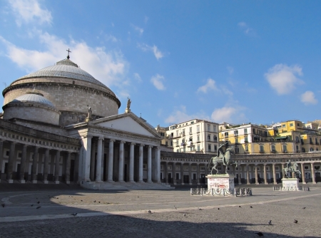 Piazza Plebiscito one of the largest squares in Naples with the church of San Francesco di Paola.の写真素材