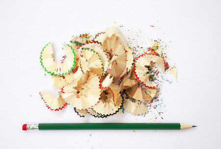 Sharpened pencil. Creative process. Wood shavings.の写真素材